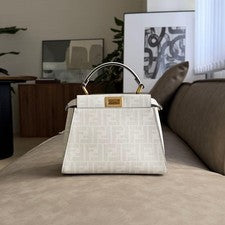 FENDI 2022 FENDI Peekaboo Mini White Zucca Handbag #QY2TBP