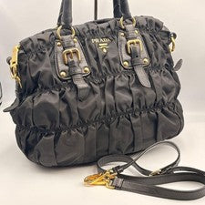 PRADA Nappa Gaufrette Tessuto 2-Way Handbag, Gathered, Black, Classic #QY98W6