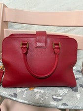 SAINT LAURENT Baby Cabas Red 2-Way Handbag Shoulder Bag YSL Leather #QY867D