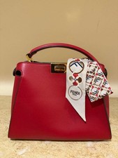 FENDI Peekaboo Essentially Medium Red Calfskin Handbag A&W 2018 27cm withS #QYE6LU