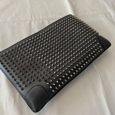 Christian Louboutin Studded Clutch Bag Black Leather #QY002T