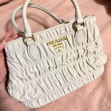 PRADA Gathered Handbag White #QY8MSM