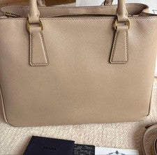 PRADA Saffiano Leather Tote Bag, Beige #QY9O7Y
