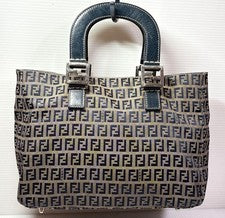 FENDI Zucchino Zucca Pattern Handbag Leather Canvas #QY2SL3