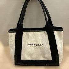BALENCIAGA Navy Cabas S Canvas Black Tote Bag #QYK6ZD