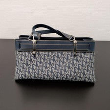 DIOR logo pattern handbag, navy and gray. Leather Women #QYAQQY