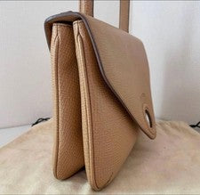 LOEWE Heritage Handbag, Circle Logo, Leather Flap, Beige #QYJZAG