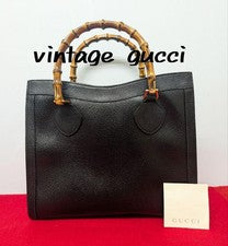 Gucci Bamboo Leather Handbag Tote Bag Black #QYJYDX