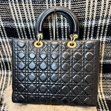 DIOR Lady Dior Cannage Handbag Black Lambskin Women #QY14D4