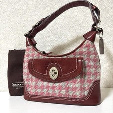 Coach One-Shoulder Handbag, Wool, Houndstooth Pattern, Turnlock Closure, #QY0NH8