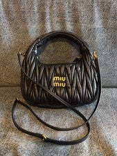 miu miu Matelasse Leather Hobo Back Shoulder Bag Black