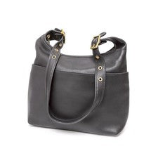 Old Coach shoulder bag, gold hardware, glovetanned leather, black. #QYDIQF