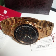 Gold IP Multi-Function Chrono 100M Water Resistant Men Watch Japanese #QYI1EE