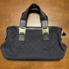 GUCCI GG Canvas Leather Shoulder Handbag Black Gold Hardware #QYI0WX