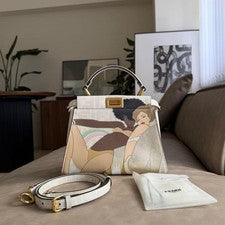 FENDI 2022 FENDI Peekaboo Mini White Zucca Handbag #QY2TBP