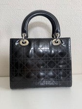 Christian Dior Lady Dior handbag, black enamel. #QY85D4