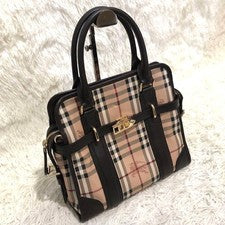 BURBERRY Nova Check Pattern Handbag Brown Leather Women #QY7BC6