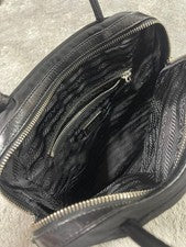 Classic Prada tote bag with triangular logo plate, nylon x leather. #QY3OM8