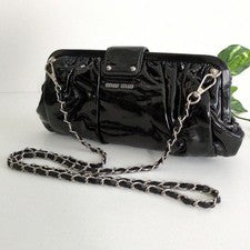 Good condition Miu Miu Bijou 2way enamel bag opening crack bag bag black