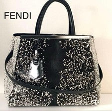 FENDI Tujours 2-Way Haircalf Handbag Black White Animal Print #QY6GWA