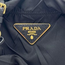 PRADA crinkle nylon handbag, black, gold hardware, metal logo. #QYH6OK