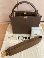 FENDI Peekaboo Zucca FF Monogram 2WAY Bag Greige Gold 30x25x15cm #QYDY6H
