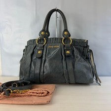 MIU MIU Vitello Lux Ribbon Bag 2way Green Leather Women #QYGIHK