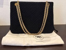 CHANEL Matelass? Tweed Chain Handbag Black Women #QY61CC