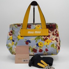 Miu Miu 2-Way Bag, Blue Floral Canvas, Strap, Card Holder #QY5MEO