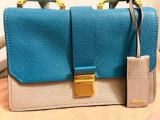 MIU MIU Madras Bicolor Handbag (Blue & Gray) Leather #QYJYHI
