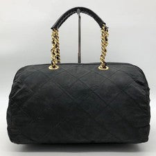 PRADA handbag, triangular plate, gold hardware, chain, black. #QYIW4C