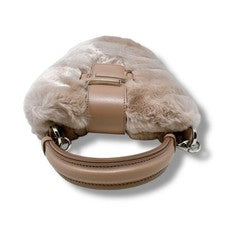 Tod's Double T Handbag, Pink Beige, Rabbit Fur, Women's #QY90VI