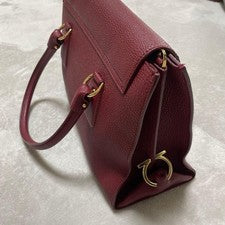 Burgundy leather handbag with gold hardware #QY6154