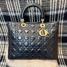 DIOR Lady Dior Cannage Handbag Black Lambskin Women #QY14D4