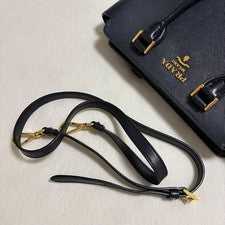 PRADA Saffiano Leather Navy 2Way Handbag Gold Hardware Shoulder #QYC8G9