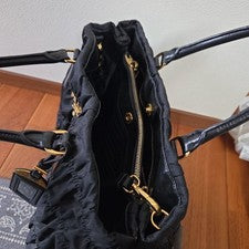 PRADA Gathered Nylon Handbag Black Nylon #QY8TLH