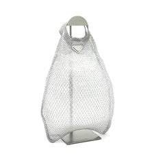 PRADA mesh hand tote bag with triangular logo, silver, lightweight. #QYEU9S