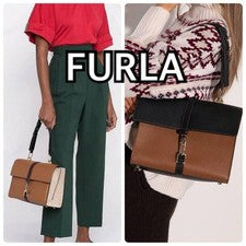FURLA NARCISO Two-Tone Black Tote Bag Hard to Find Bicolor #QY2FDV