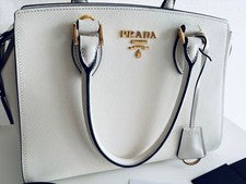 PRADA Saffiano 2-way Handbag Shoulder Bag White Black #QYGR5X
