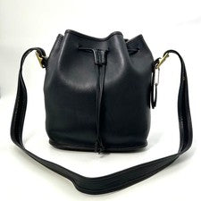 OLD COACH USA-made Black Leather Bucket Shoulder Bag with Drawstring #QYKT4W