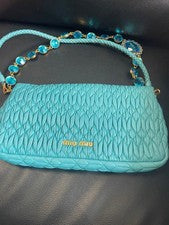 MIU MIU Nappa Crystal Matelasse Turquoise Blue Shoulder Bag #QYF1VE