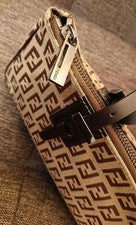 FENDI Zucchino handbag, Zucca pattern, made in Italy Black Leather #QYF0GZ