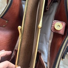 CHLOE Canvas Leather Handbag Brown Dark #QY98OG