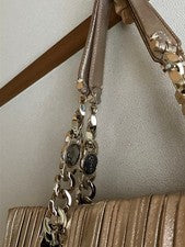 BVLGARI Monete Chain Tote Nappa Plissé Gold #QY9GBW