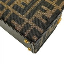 FENDI Canvas Zucca Monogram Leather Trim Handbag Brown Italy #QYELVW