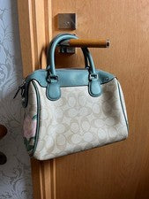 COACH Floral Handbag, Rose Pattern, Beige & Green #QYKLWJ