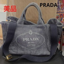 Prada Canapa Denim 2-Way Bag, Black #QYGIIH