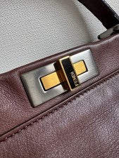 FENDI Peekaboo Medium Leather Handbag Brown Shoulder Strap W34cm 500K JP #QY7QVU