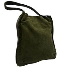 Old Coach Suede Shoulder Bag, Nubuck Leather, Olive Green #QYHL51