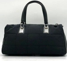 CHANEL bag, chocolate bar handbag, leather/nylon, black, Coco mark, No. #QYHEME